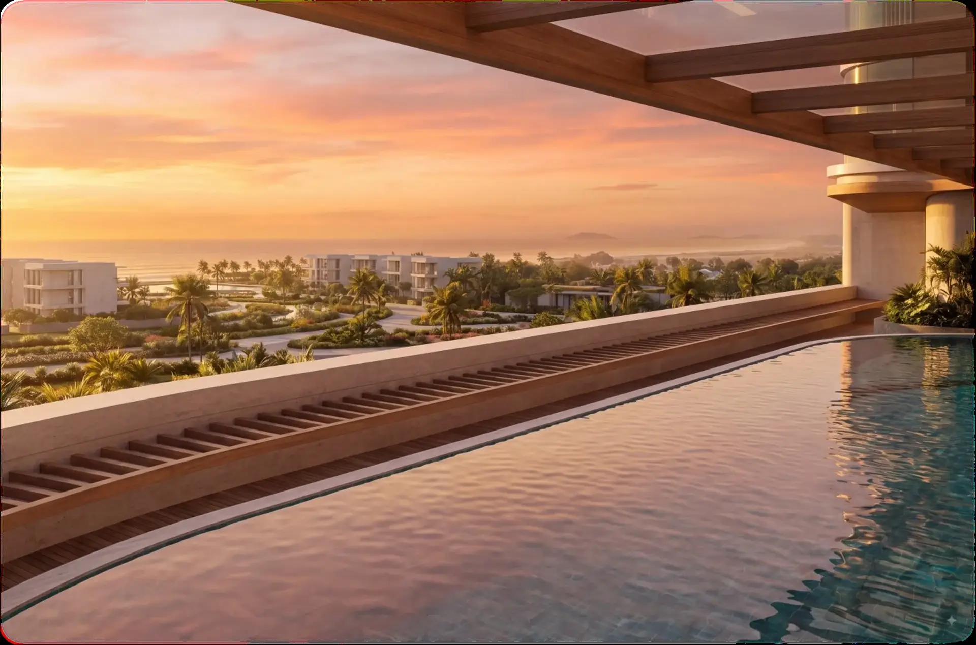 Bể bơi tầng cao nhìn ra biển – phối cảnh minh họa Sun Saphia Residence